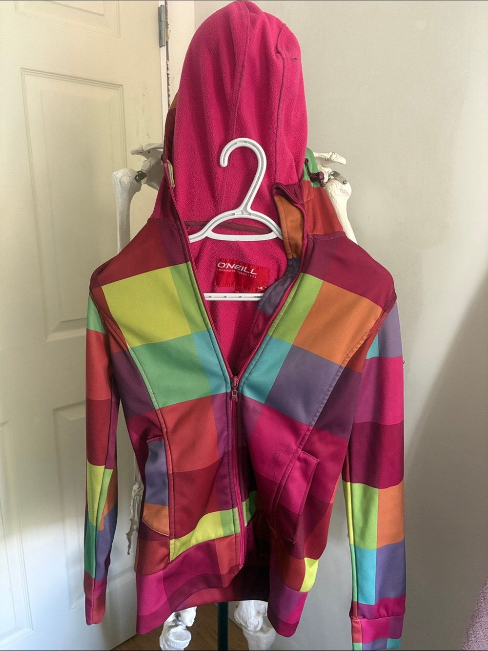 O'Neill Women's Multicolor Patchwork Ski Jacket with Pink Hood